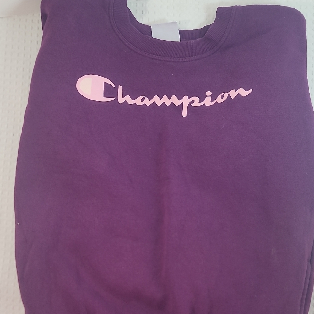 Champion Purple Sweatshirt with Pink Script Logo